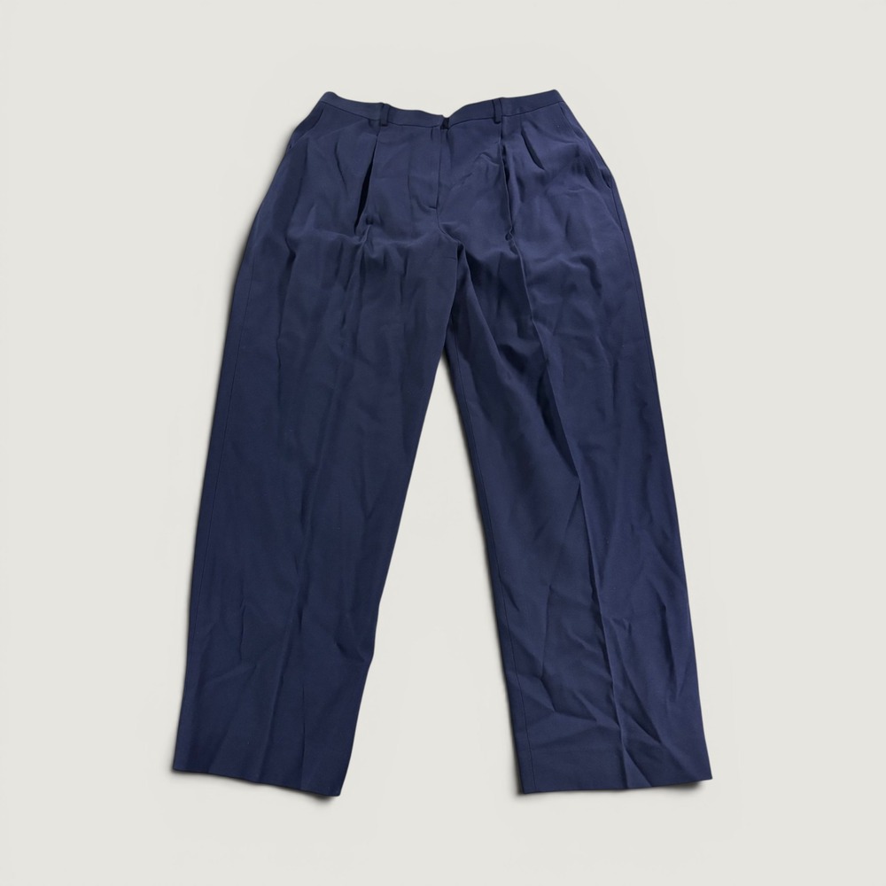 Lauren Ralph Lauren Navy Blue Wool Blend Pleated Trousers Pants 14W Gold Button